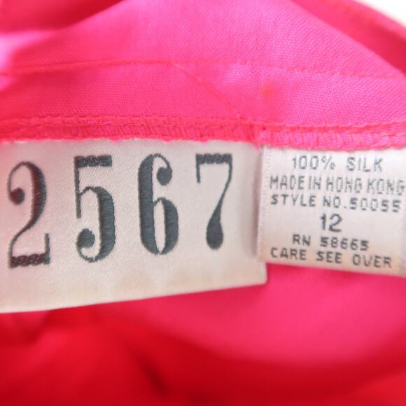 Vintage 80s/90s 2567 Hot Pink Silk Long Sleeve Blouse Top 12 - Picture 5 of 5